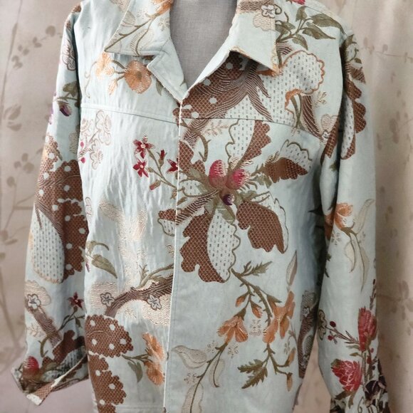 COLDWATER CREEK TAPESTRY BLAZER JACKET, XL-BROWNS/BLUES - Picture 1 of 5